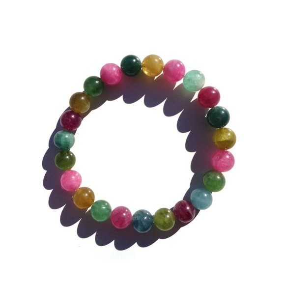 HIGH Quality Natural Multi-color Round Tourmaline Bracelet, October Birthstone - Picture 3 of 7